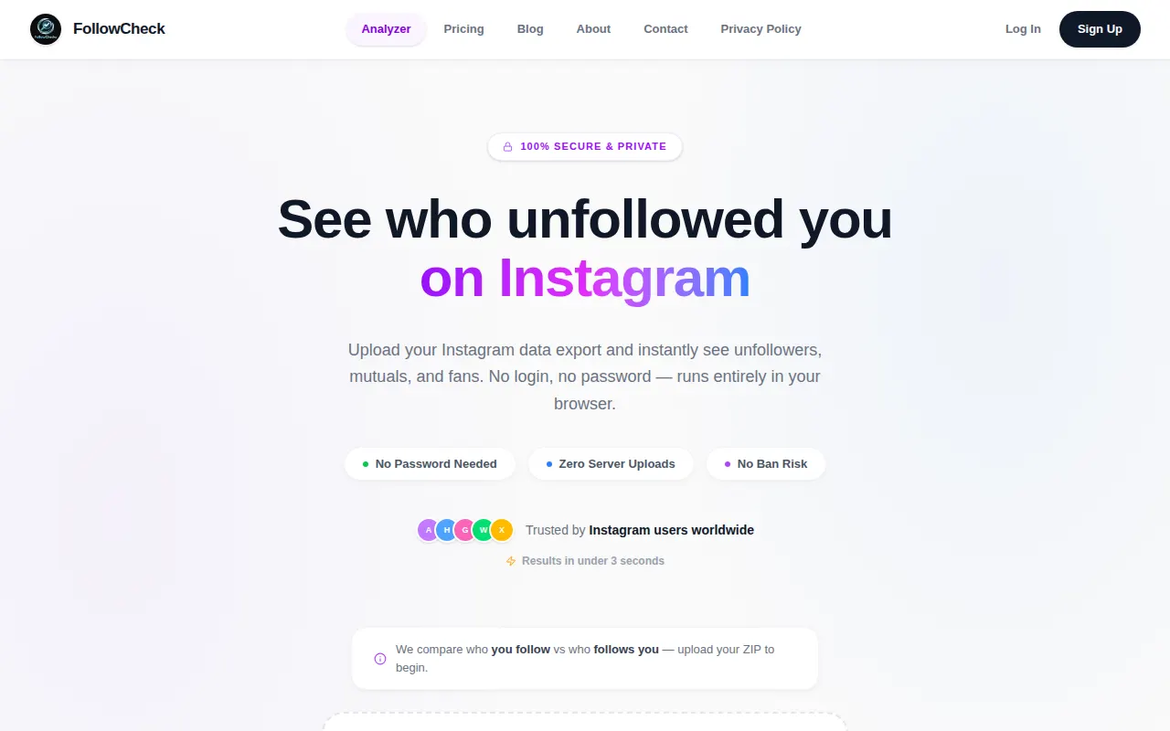 Homepage of followcheck.tech