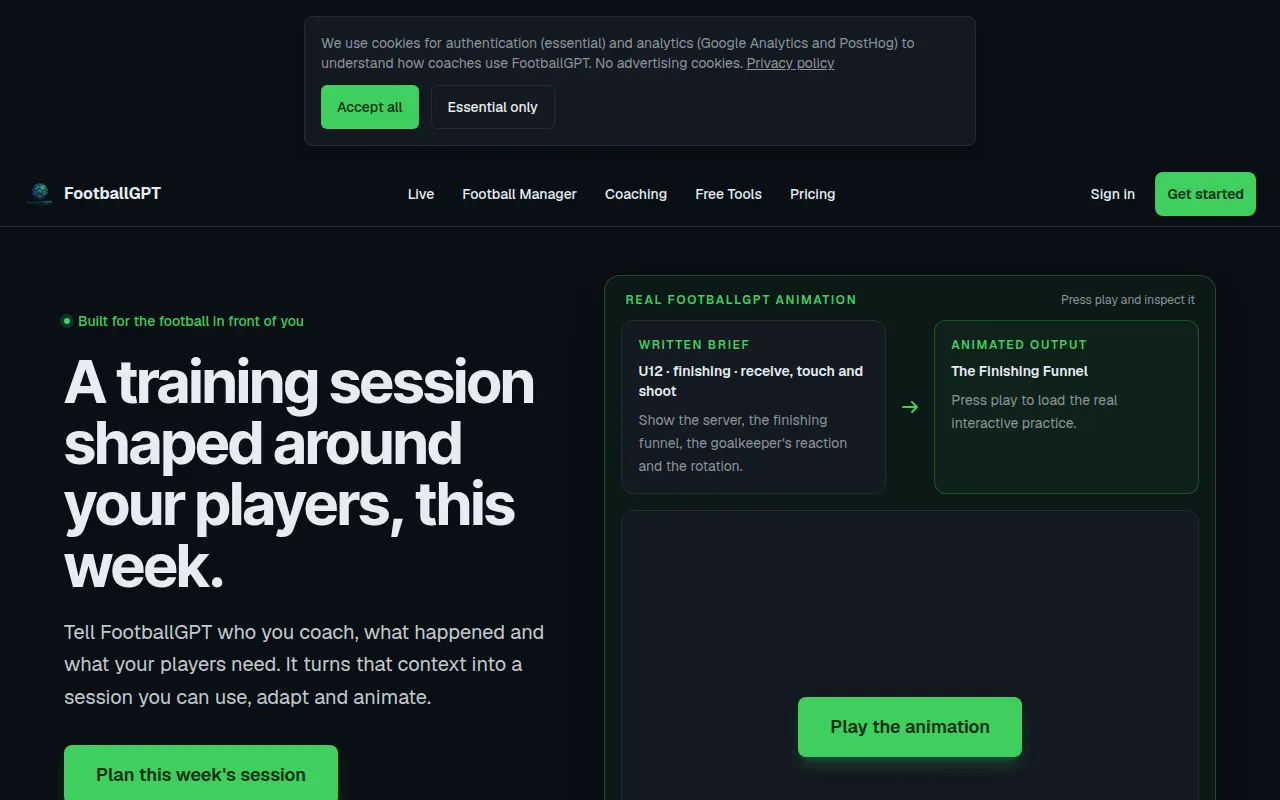 Homepage of footballgpt.co