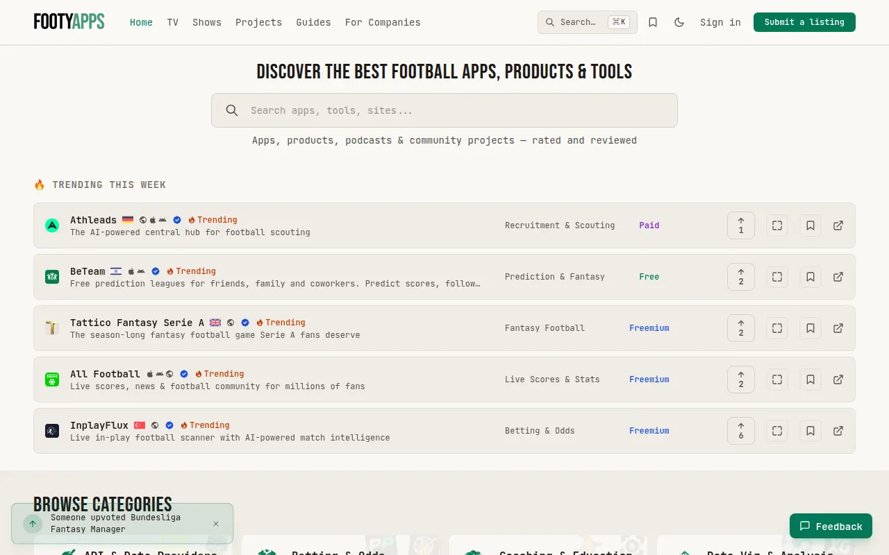 Homepage of footyapps.com