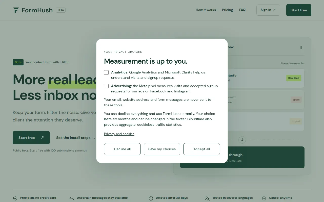 Homepage of formhush.com