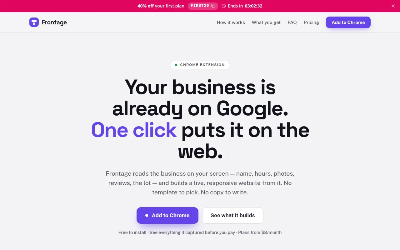Homepage of frontage.click