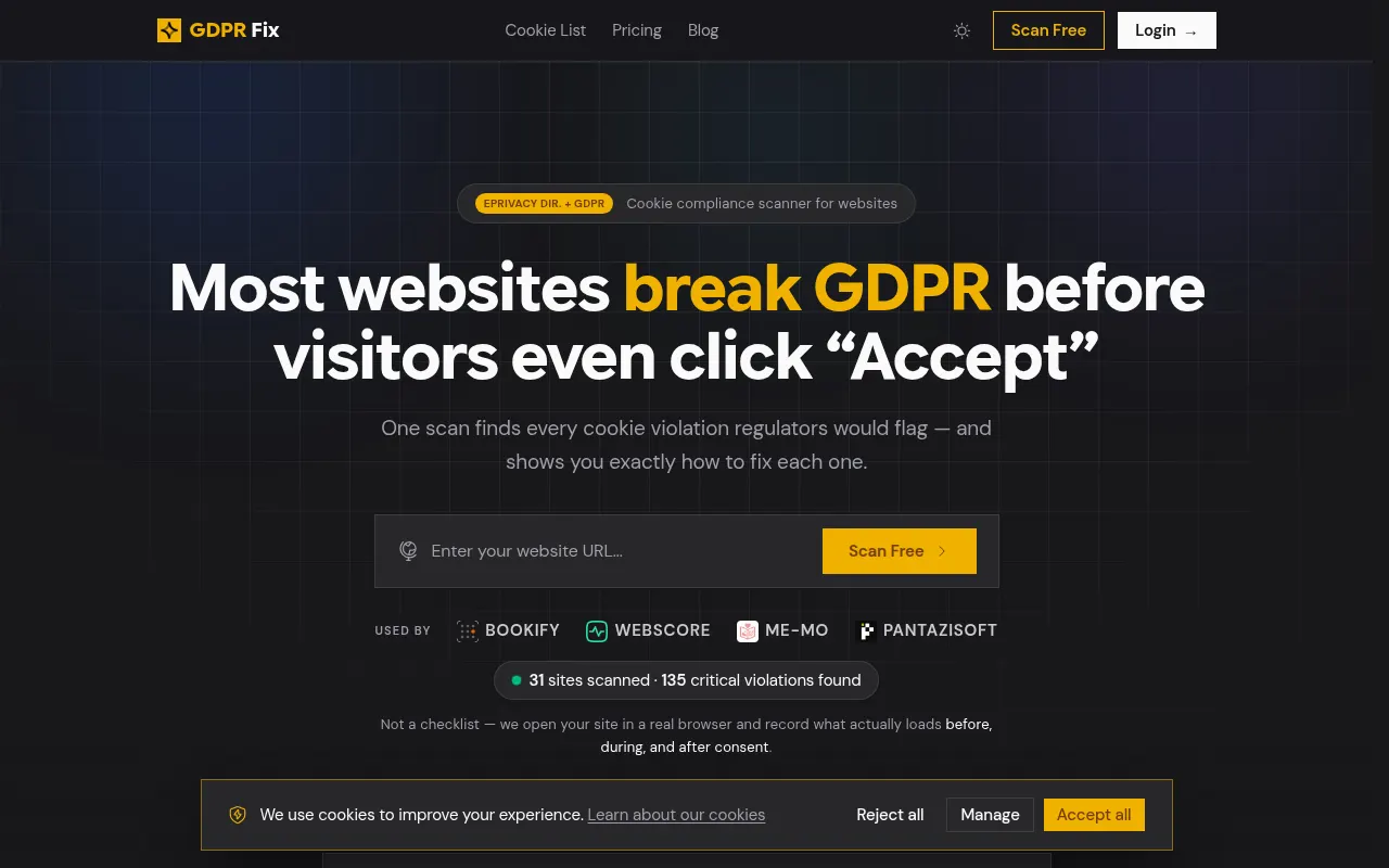 Homepage of gdprfix.eu