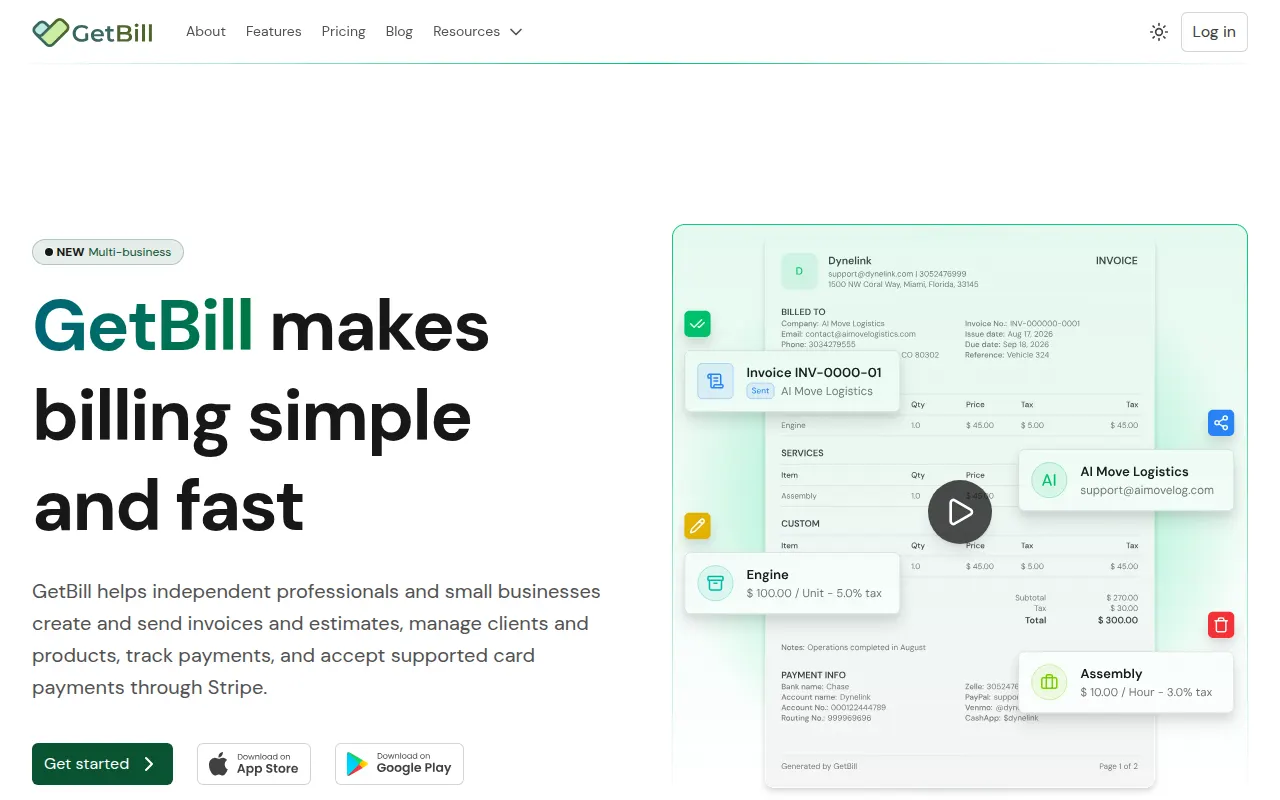 Homepage of getbill.to