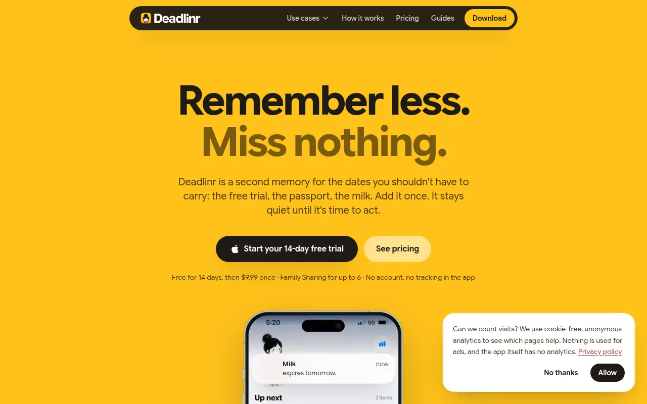 Homepage of getdeadline.app