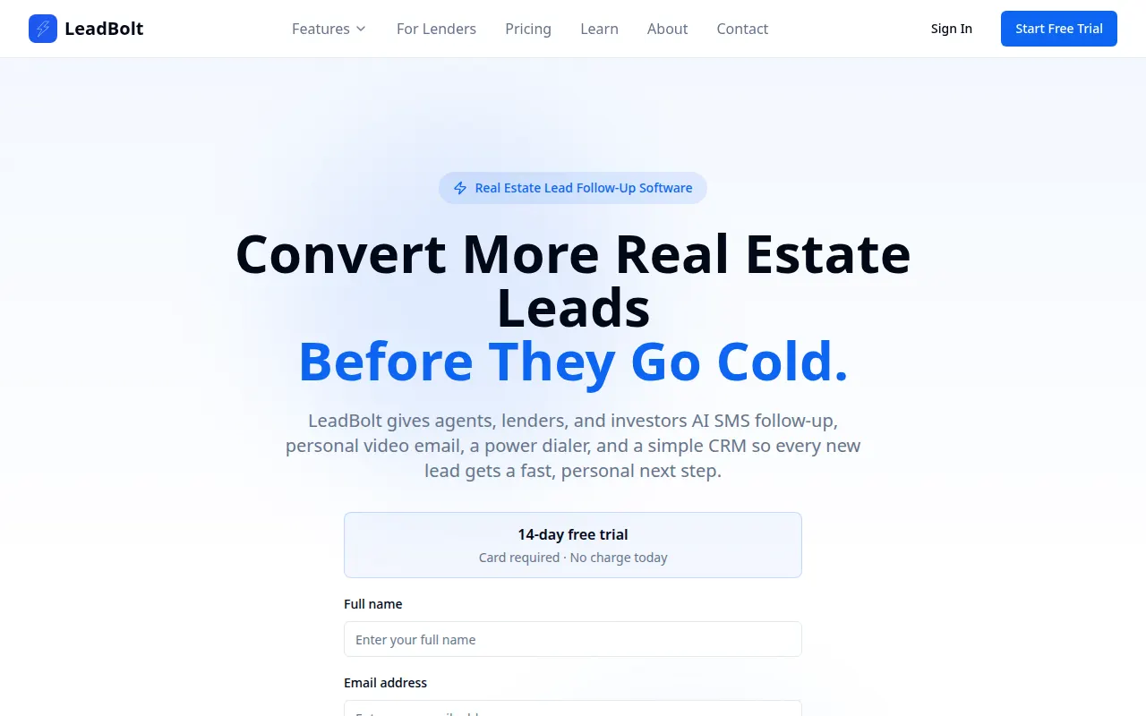 Homepage of getleadbolt.com