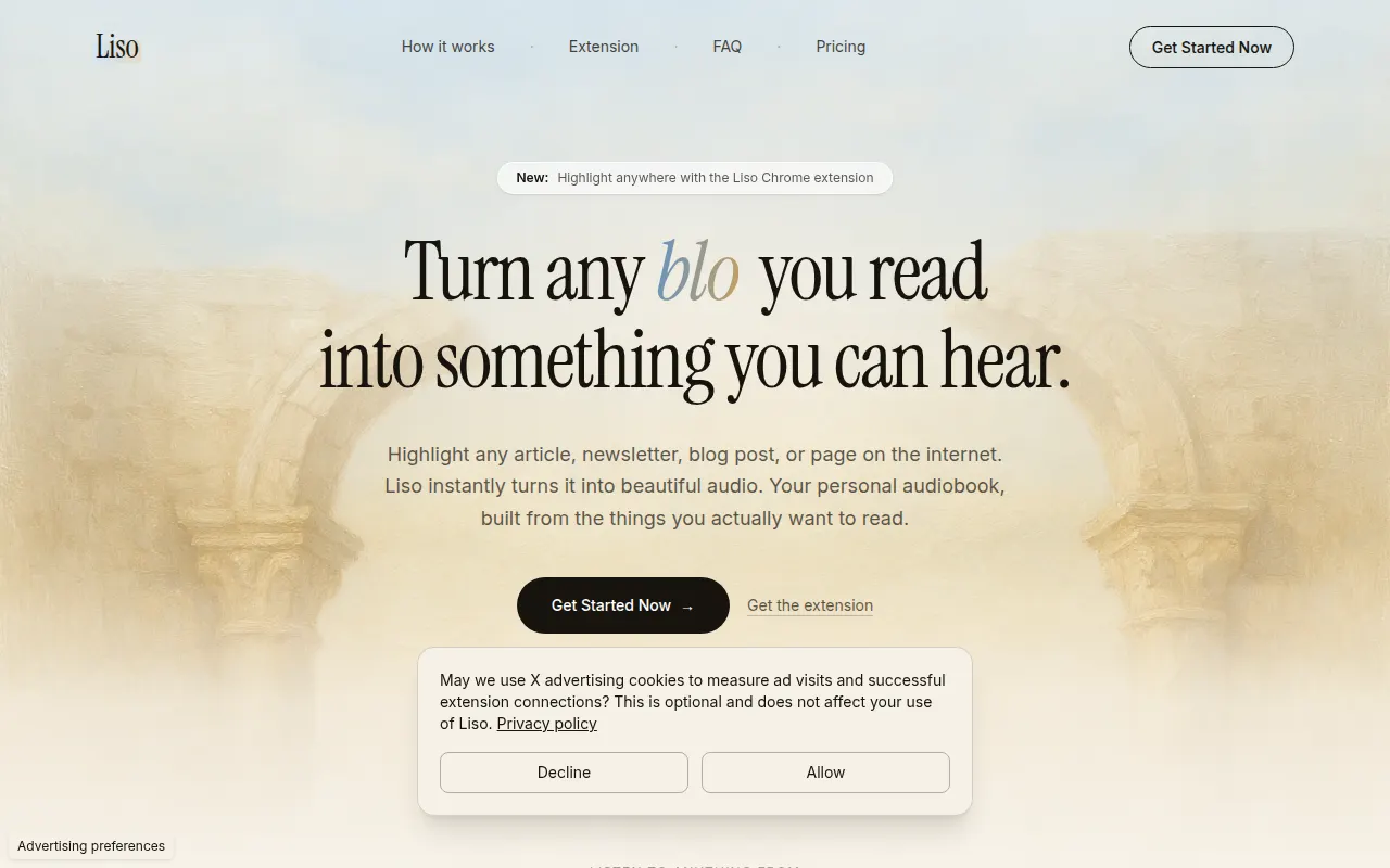Homepage of getliso.app