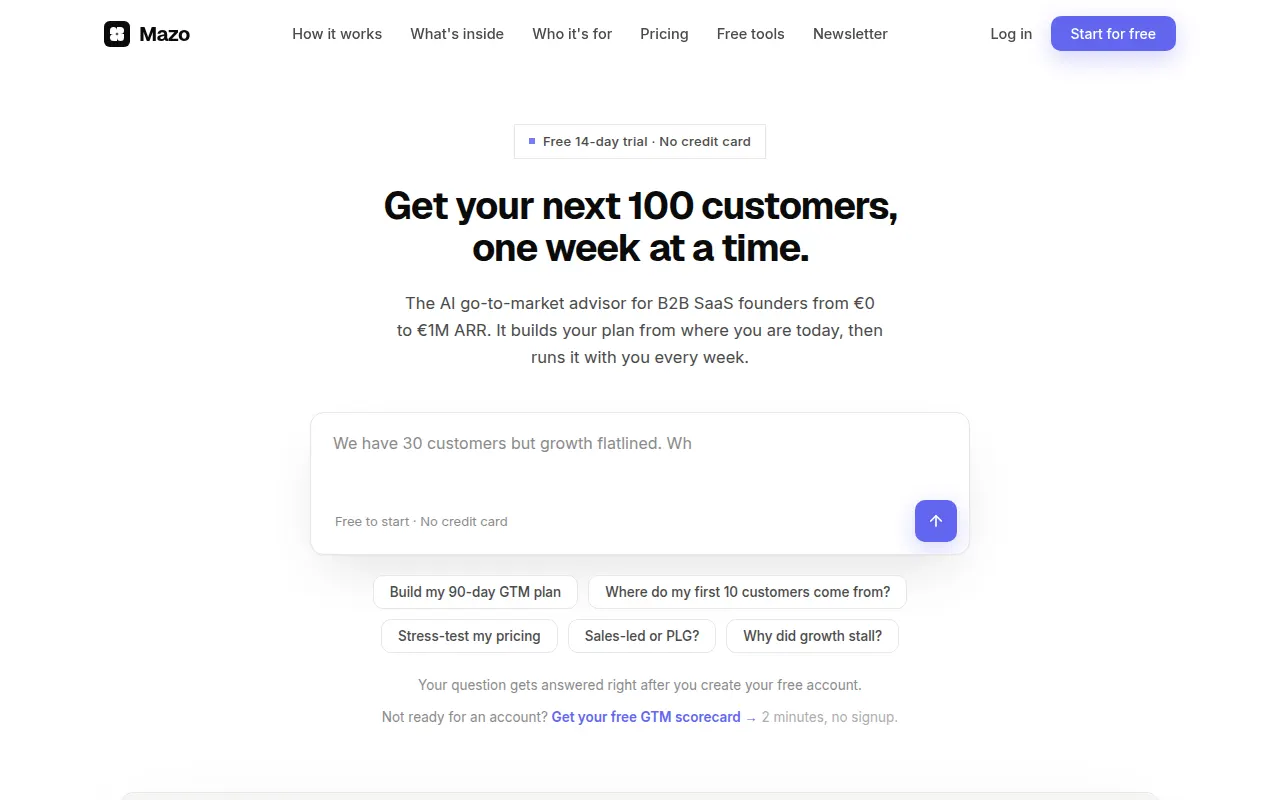 Homepage of getmazo.com