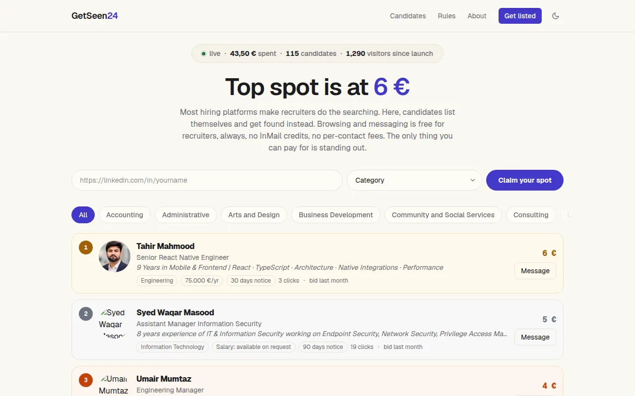 Homepage of getseen24.com