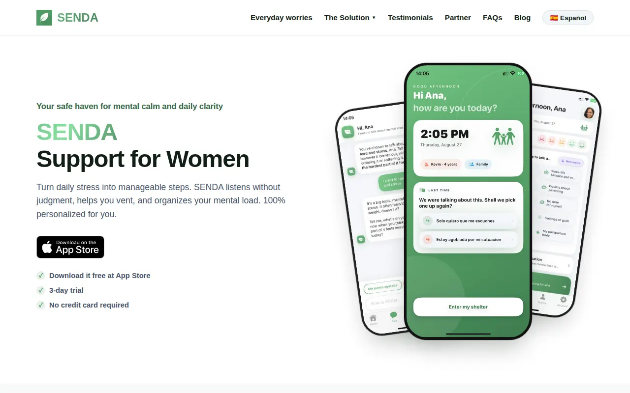 Homepage of getsenda.app