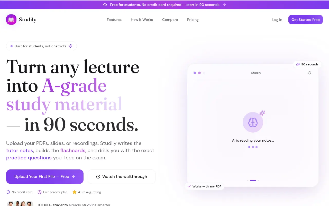 Homepage of getstudily.com