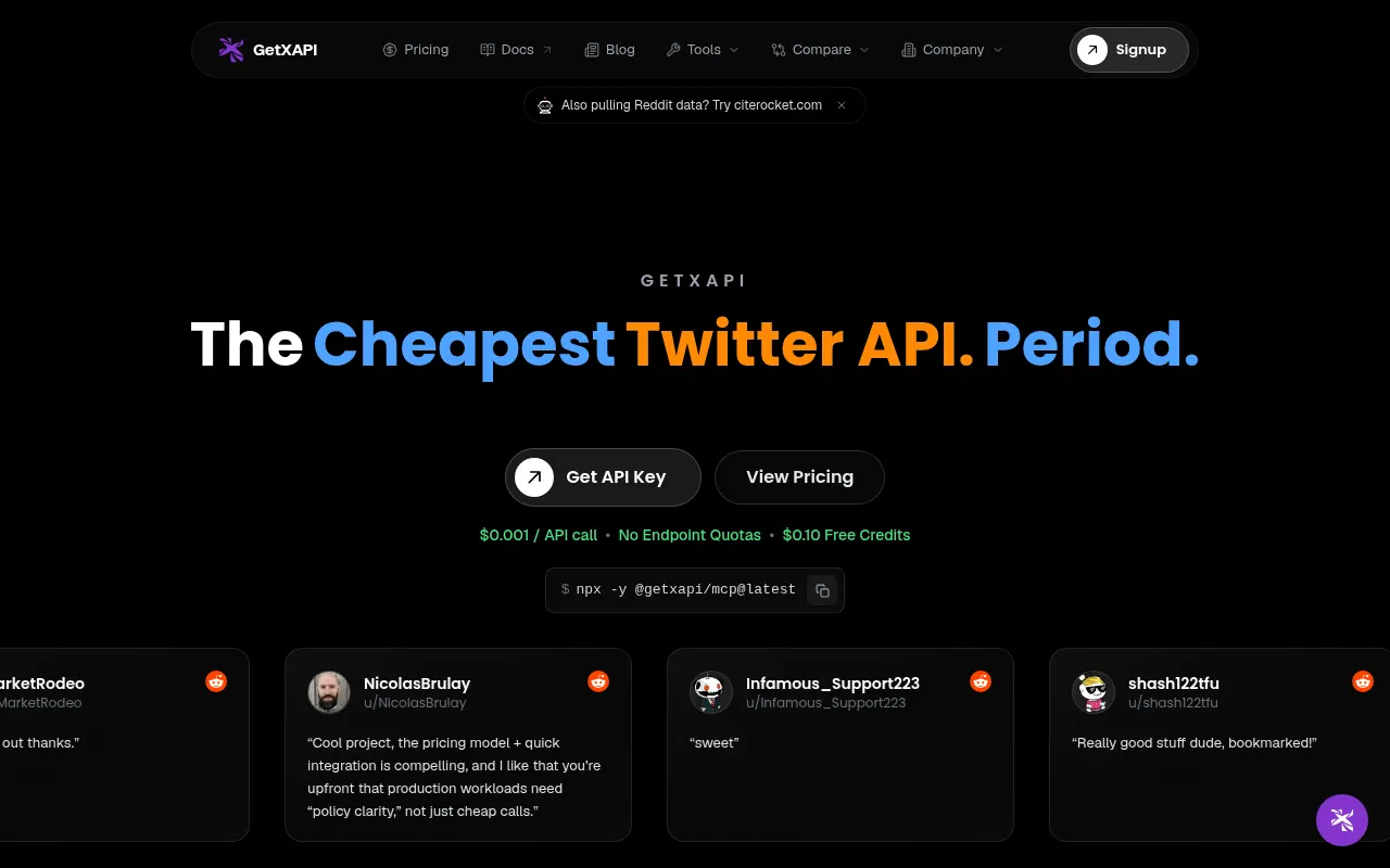 Homepage of getxapi.com