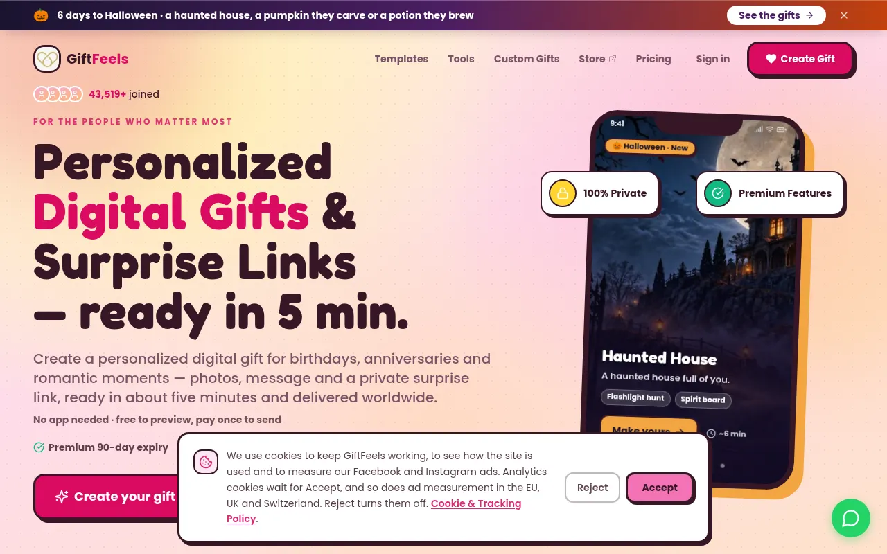 Homepage of giftfeels.com