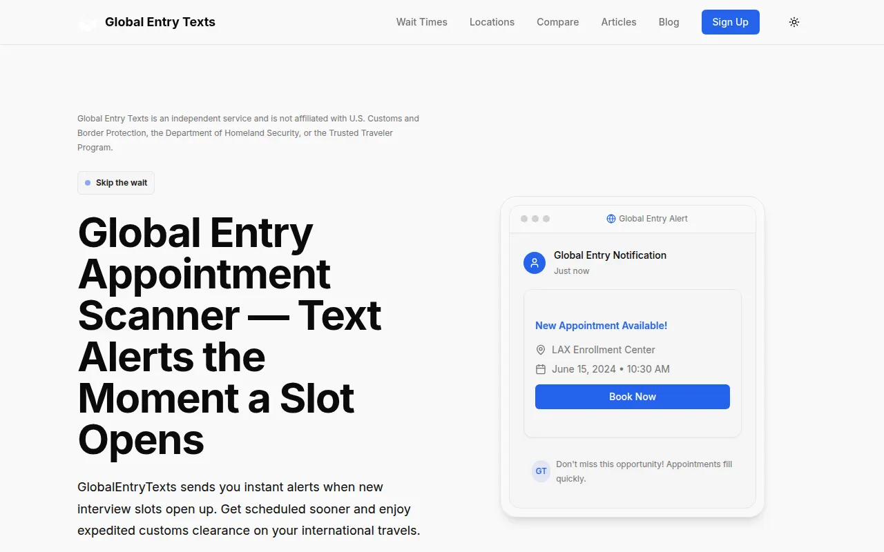 Homepage of globalentrytexts.com