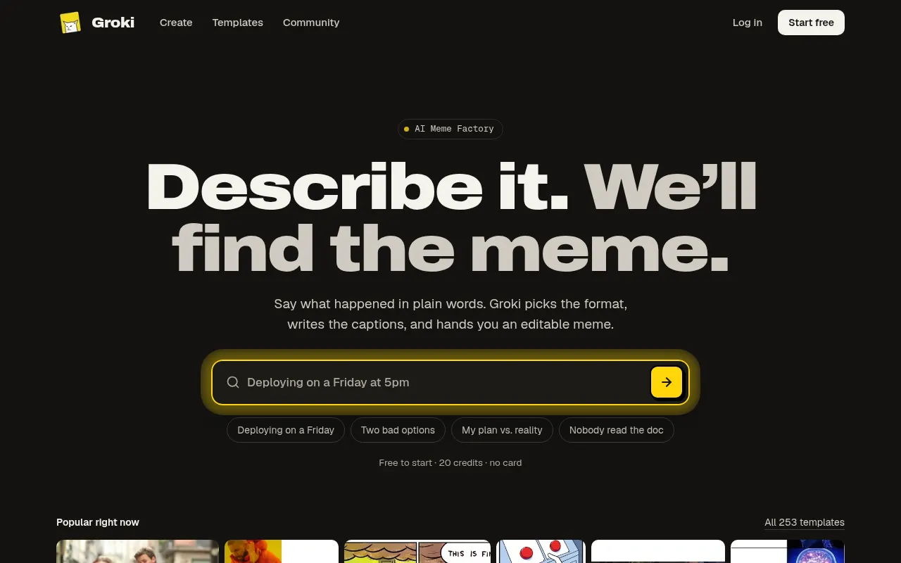 Homepage of groki.meme