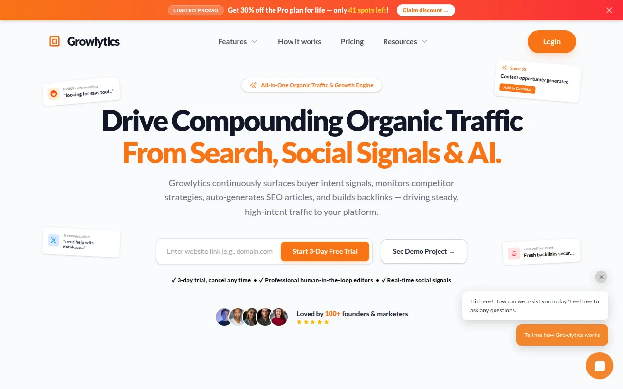 Homepage of growlytics.app