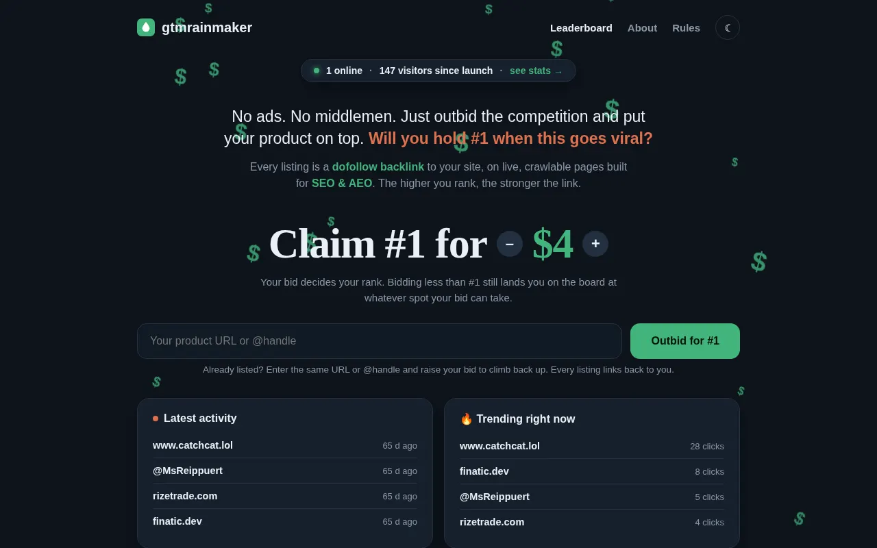 Homepage of gtmrainmaker.com
