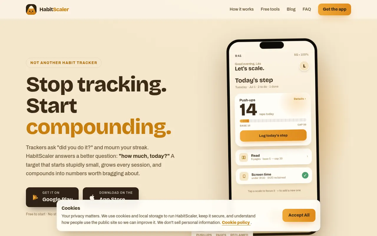 Homepage of habitscaler.app