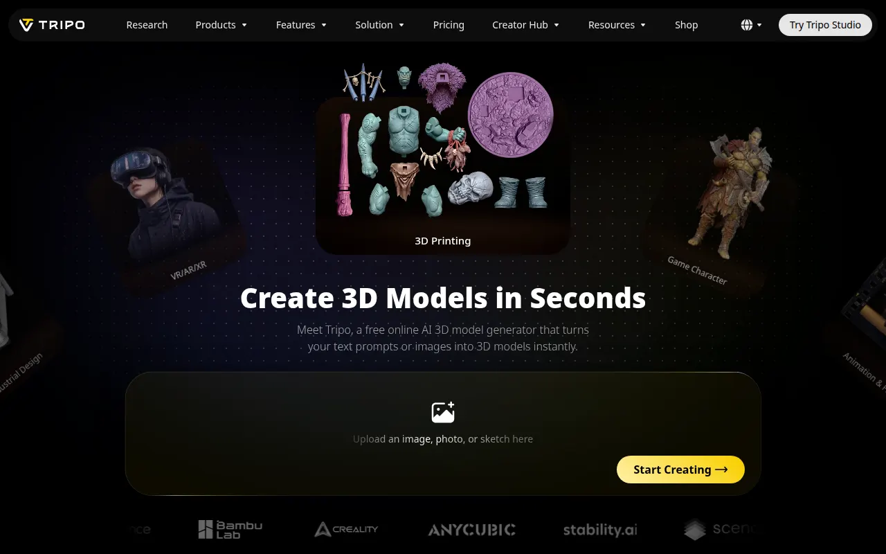 Homepage of tripo3d.ai